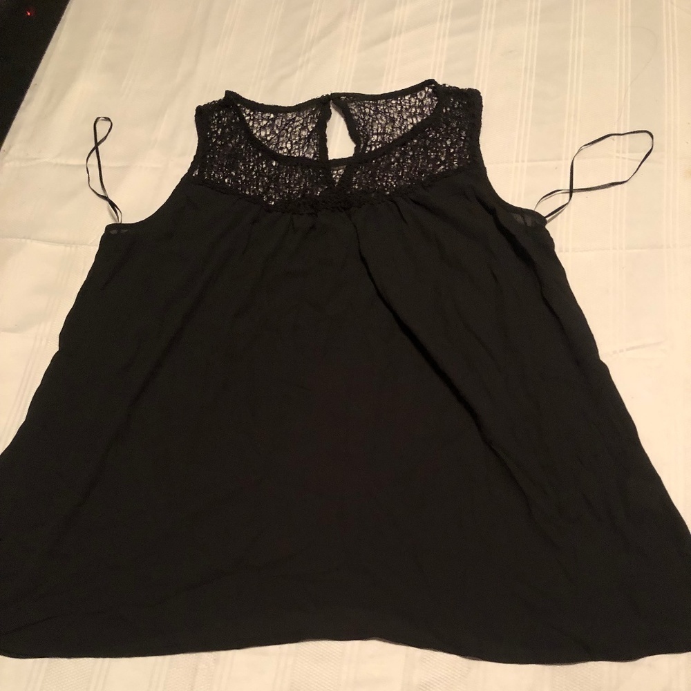 Addition Elle size 16 sexy black blouse, lacy embellishments, new or like new